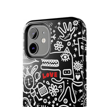 Load image into Gallery viewer, Doodle Love Tough Phone Case — Black & White Cute Graphic Protection