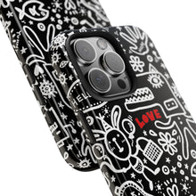 Load image into Gallery viewer, Doodle Love Tough Phone Case — Black & White Cute Graphic Protection