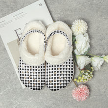 Load image into Gallery viewer, White in black dots- Lined Clogs