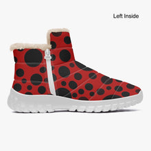Load image into Gallery viewer, Red with Black dots- Fur Zipper Up Boots