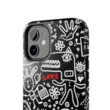 Load image into Gallery viewer, Doodle Love Tough Phone Case — Black & White Cute Graphic Protection