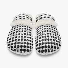 Load image into Gallery viewer, White in black dots- Lined Clogs