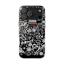 Load image into Gallery viewer, Doodle Love Tough Phone Case — Black & White Cute Graphic Protection