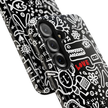 Load image into Gallery viewer, Doodle Love Tough Phone Case — Black & White Cute Graphic Protection