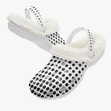 Load image into Gallery viewer, White in black dots- Lined Clogs