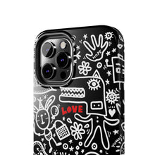 Load image into Gallery viewer, Doodle Love Tough Phone Case — Black & White Cute Graphic Protection