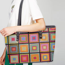 Load image into Gallery viewer, 586. ‘Colorful Square’ Large Leather Tote Bag