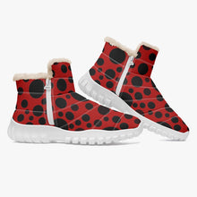 Load image into Gallery viewer, Red with Black dots- Fur Zipper Up Boots