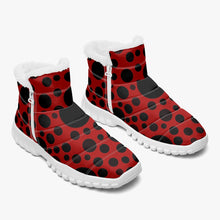 Load image into Gallery viewer, Red with Black dots- Fur Zipper Up Boots