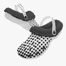 Load image into Gallery viewer, White in black dots- Lined Clogs