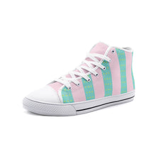 Load image into Gallery viewer, Ken‘s pink and green stripe -Unisex High Top Canvas Shoes