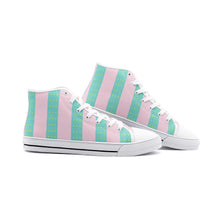 Load image into Gallery viewer, Ken‘s pink and green stripe -Unisex High Top Canvas Shoes