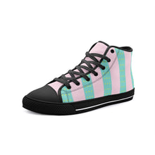 Load image into Gallery viewer, Ken‘s pink and green stripe -Unisex High Top Canvas Shoes