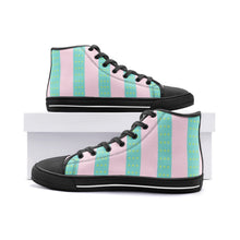 Load image into Gallery viewer, Ken‘s pink and green stripe -Unisex High Top Canvas Shoes