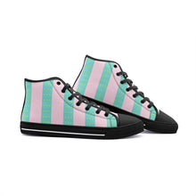 Load image into Gallery viewer, Ken‘s pink and green stripe -Unisex High Top Canvas Shoes