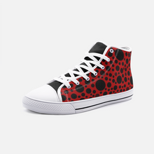 Load image into Gallery viewer, Red with Black dots -High Top Canvas Shoes