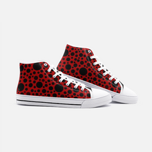 Load image into Gallery viewer, Red with Black dots -High Top Canvas Shoes