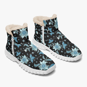 Blue flower- Fur Zipper Up Boots