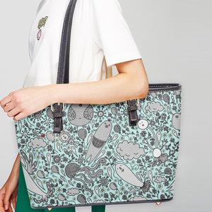 586. Large- Leather Tote Bag Dream in turquoise