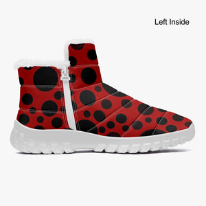 Red with Black dots-  Fur Zipper Up Boots