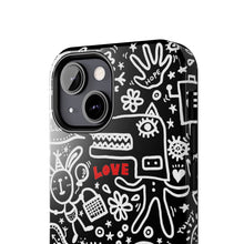 Load image into Gallery viewer, Doodle Love Tough Phone Case — Black &amp; White Cute Graphic Protection
