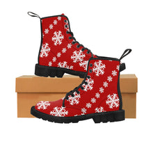 Load image into Gallery viewer, Snowflakes on Red Women&#39;s Canvas Boots
