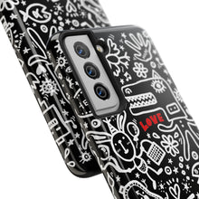 Load image into Gallery viewer, Doodle Love Tough Phone Case — Black &amp; White Cute Graphic Protection

