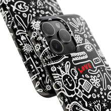 Load image into Gallery viewer, Doodle Love Tough Phone Case — Black &amp; White Cute Graphic Protection
