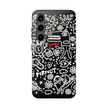 Load image into Gallery viewer, Doodle Love Tough Phone Case — Black &amp; White Cute Graphic Protection
