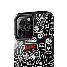 Load image into Gallery viewer, Doodle Love Tough Phone Case — Black &amp; White Cute Graphic Protection
