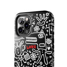 Load image into Gallery viewer, Doodle Love Tough Phone Case — Black &amp; White Cute Graphic Protection

