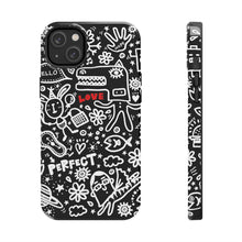Load image into Gallery viewer, Doodle Love Tough Phone Case — Black &amp; White Cute Graphic Protection
