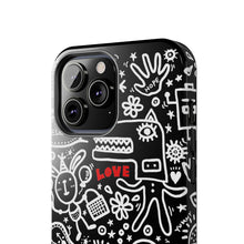 Load image into Gallery viewer, Doodle Love Tough Phone Case — Black &amp; White Cute Graphic Protection
