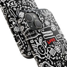 Load image into Gallery viewer, Doodle Love Tough Phone Case — Black &amp; White Cute Graphic Protection
