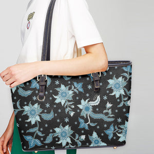 586. Large- Leather Tote Bag Blue Flower