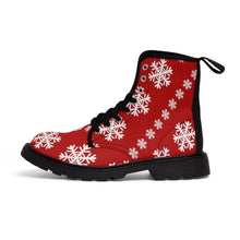 Load image into Gallery viewer, Snowflakes on Red Women&#39;s Canvas Boots
