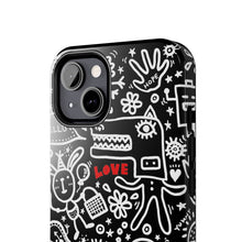 Load image into Gallery viewer, Doodle Love Tough Phone Case — Black &amp; White Cute Graphic Protection
