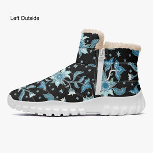 Blue flower- Fur Zipper Up Boots