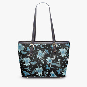 586. Large- Leather Tote Bag Blue Flower