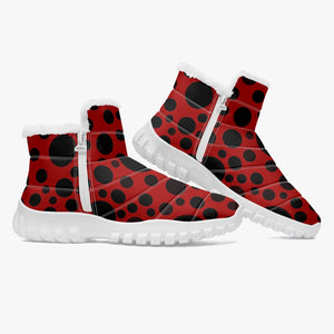 Red with Black dots-  Fur Zipper Up Boots