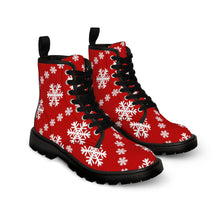 Load image into Gallery viewer, Snowflakes on Red Women&#39;s Canvas Boots
