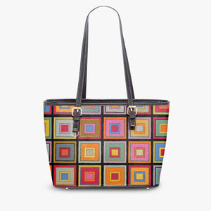 586. Large- Leather Tote Bag Colorful Square