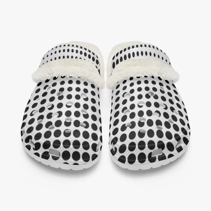 White in black dots- Lined Clogs