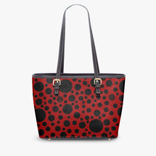 Load image into Gallery viewer, 586. Large Leather Tote Bag Red with black dots
