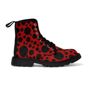 Red with Black dots -Women's Canvas Boots