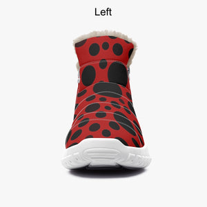 Red with Black dots-  Fur Zipper Up Boots