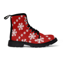 Load image into Gallery viewer, Snowflakes on Red Women&#39;s Canvas Boots
