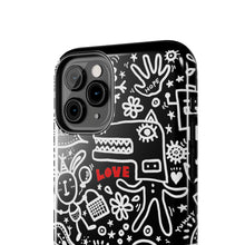 Load image into Gallery viewer, Doodle Love Tough Phone Case — Black &amp; White Cute Graphic Protection
