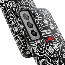 Load image into Gallery viewer, Doodle Love Tough Phone Case — Black &amp; White Cute Graphic Protection
