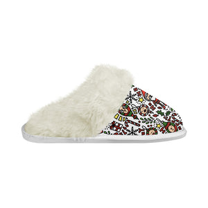 ‘Merry’ Cotton slippers with fur edges